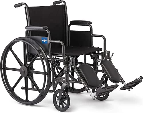Medline Comfortable Folding Wheelchair with Swing-Back, Desk-Length Arms and Elevating