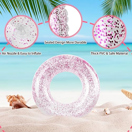 Miniatura 3 de Flotadores de piscina, flotadores inflables transparentes de 29 pulgadas con purpurina colorida para niños y adultos, piscina, playa, verano,
