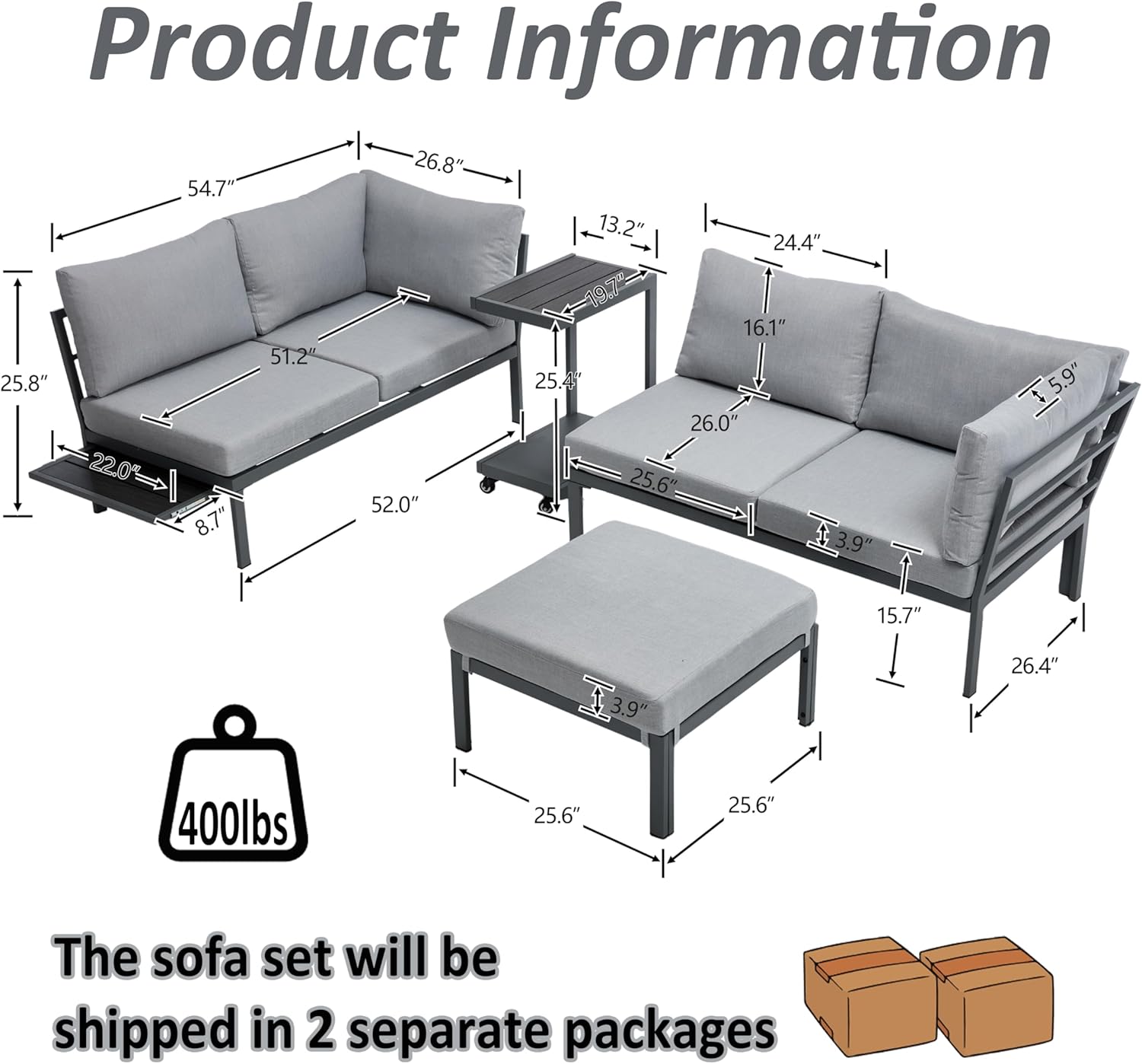 Outdoor Conversation Furniture Set, Patio Sectional Sofa Set, Outdoor Couch Sectional, Outside Sets, Patio Furniture Sets for Backyard, Garden, Lawn, Poolside, Grey