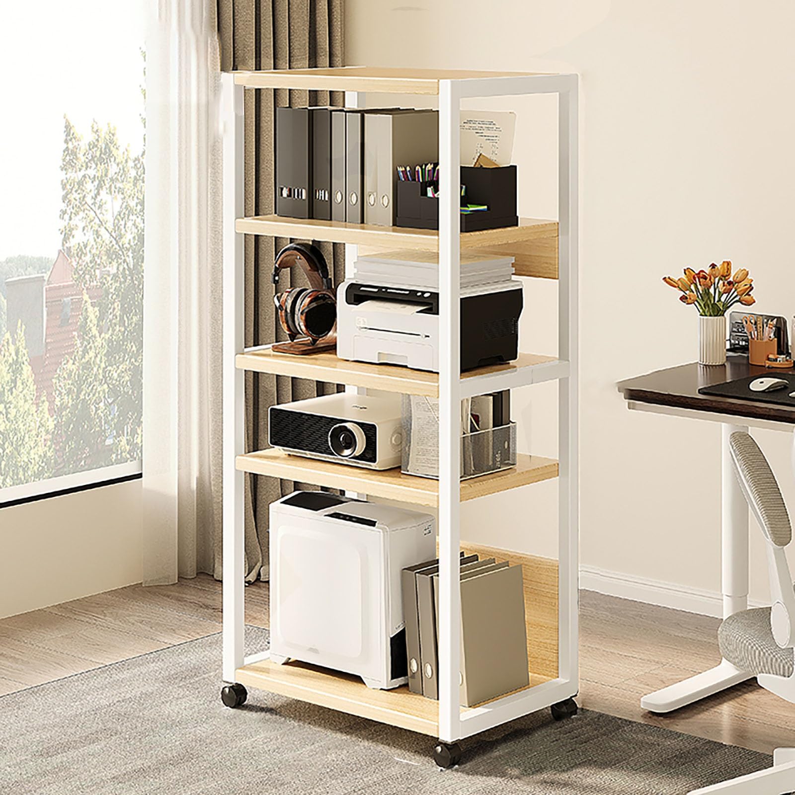 Meuble Audio Mobile à 5 Niveaux Blanc pour Salon, Rack Multimédia AV