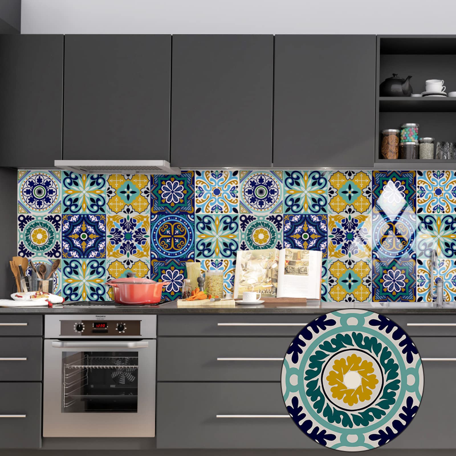 LMYSXAOZ Tile Stickers Mustard Yellow Mint Green Stick on Tiles PVC Self Adhesive Wall Durable Peel and Floor Water Proof for Bathroom Kitchen 30x30cm/10pcs