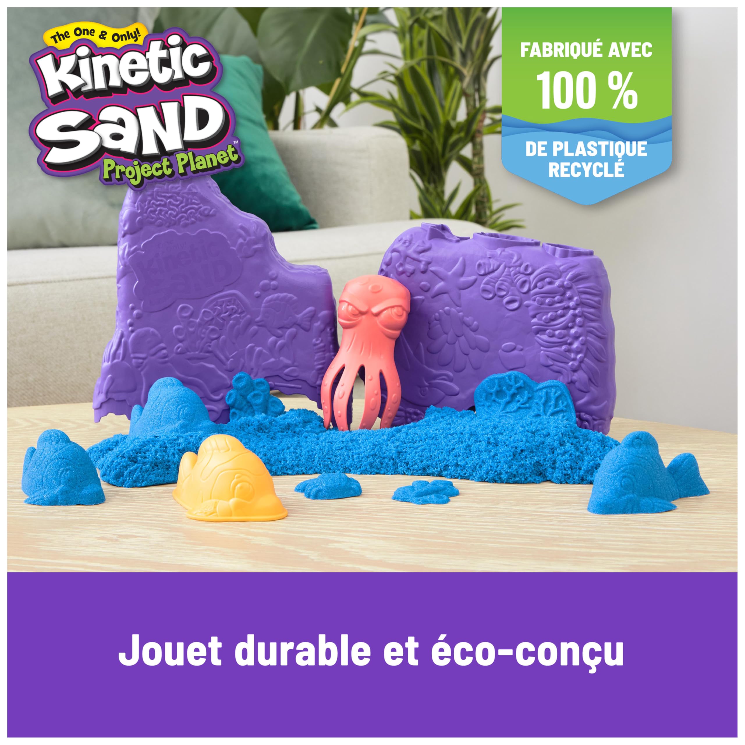 Kinetic Sand Fonds Marins – 680 G De Sable Magique – 4 Accessoires – 100% Plastique Recyclé – Créatif Et Apaisant Dès 3 Ans