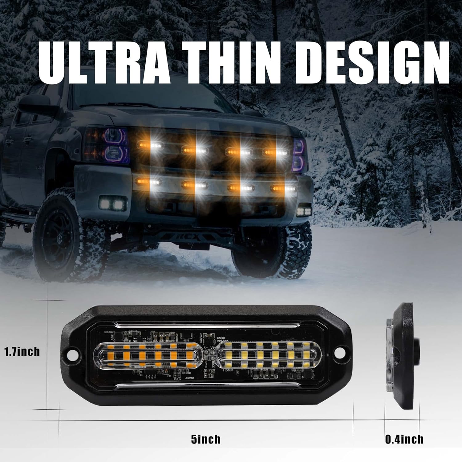 WINECO led strobe lights for trucks, Emergency Strobe Lights Kits for construction Vehicles LED Surface Mount Grill Grille Light Flashing Warning lights With Digital Controller 12 LED Amber White