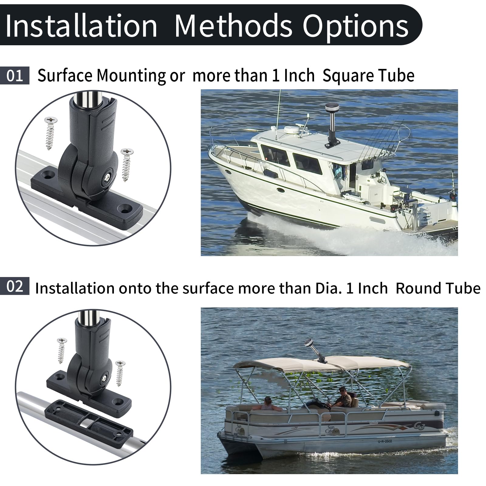 Besramtic Anchor Light Boat Bimini Light Stern Light LED Marine Navigation Lights USCG 2 NM All Round White Stainless Steel 12 Volts for Pontoon (9 Inches Fold Down Base)