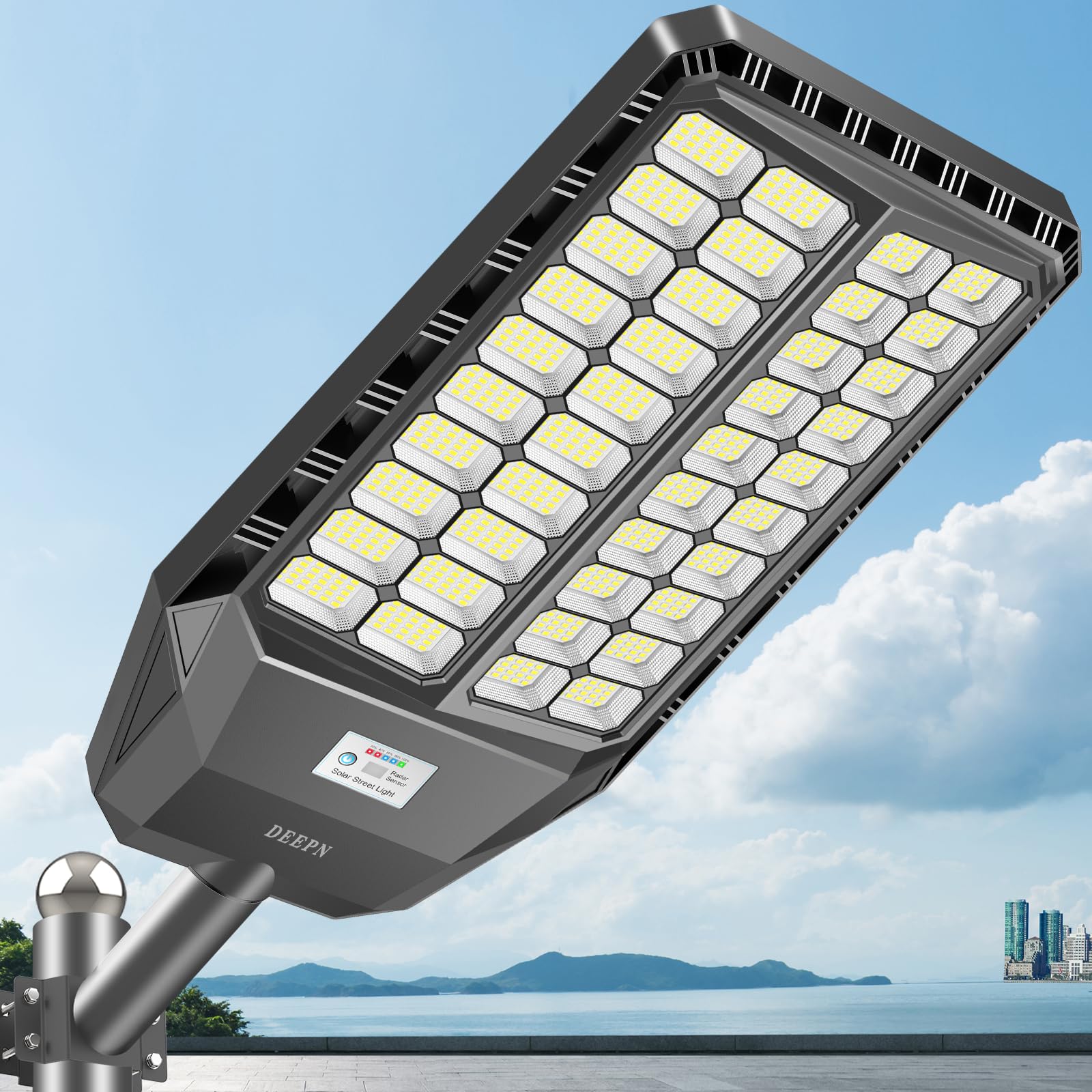 Deepn Solar Street Lights Outdoor, 10000W Solar Parking Lot Lights, 360000 Lumens Solar Lights Outdoor, IP67 Waterproof Dusk to Dawn Motion Sensor