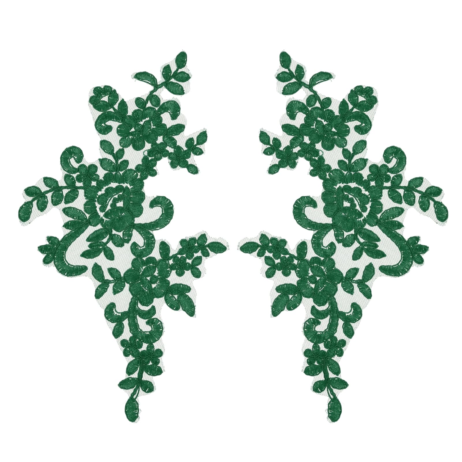 sourcing map 2 Pack Green Flower Lace Appliques, 25x12.5 cm 3D Embroidery Lace Patch Sewing Embellishments for Wedding Bridal Dress Clothes DIY Crafts Accessories Decoration