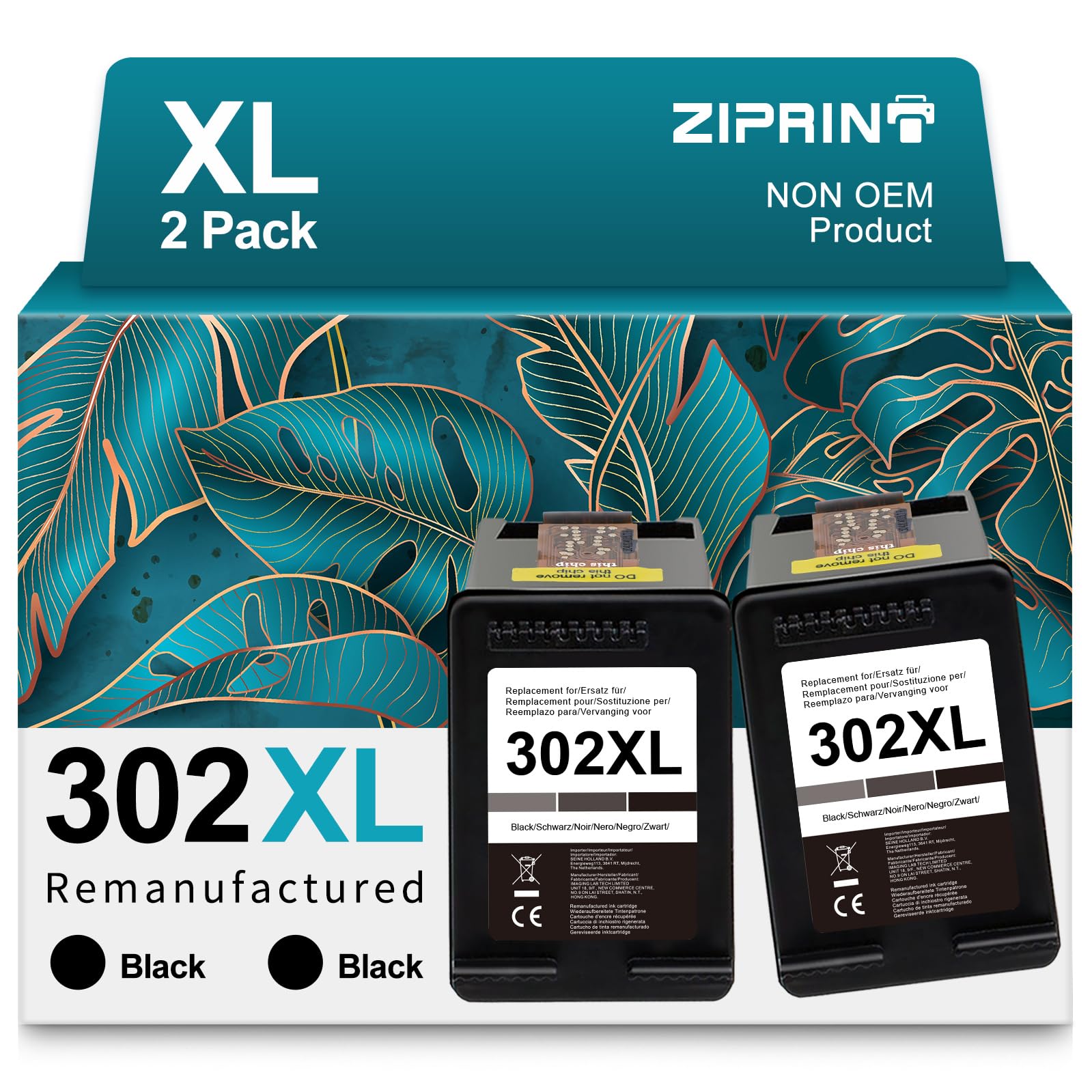 ZIPRINT 302 302 XL nero cartucce compatibili con cartucce HP 302 per HP Envy 4525 4520 4522 4527 DeskJet 3630 3636 3638 1110 2130 3633 OfficeJet 3831 3830 3833 5220 5230(2-Pack Nero)
