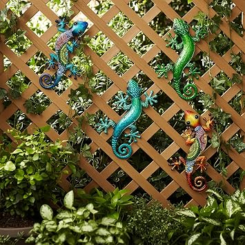 wellrun 5PCS Acrylic Gecko Wall Decor,Lizard Wall Art Hanging Ornaments,Outdoor Garden Fence Decorations for Backyard Porch Patio