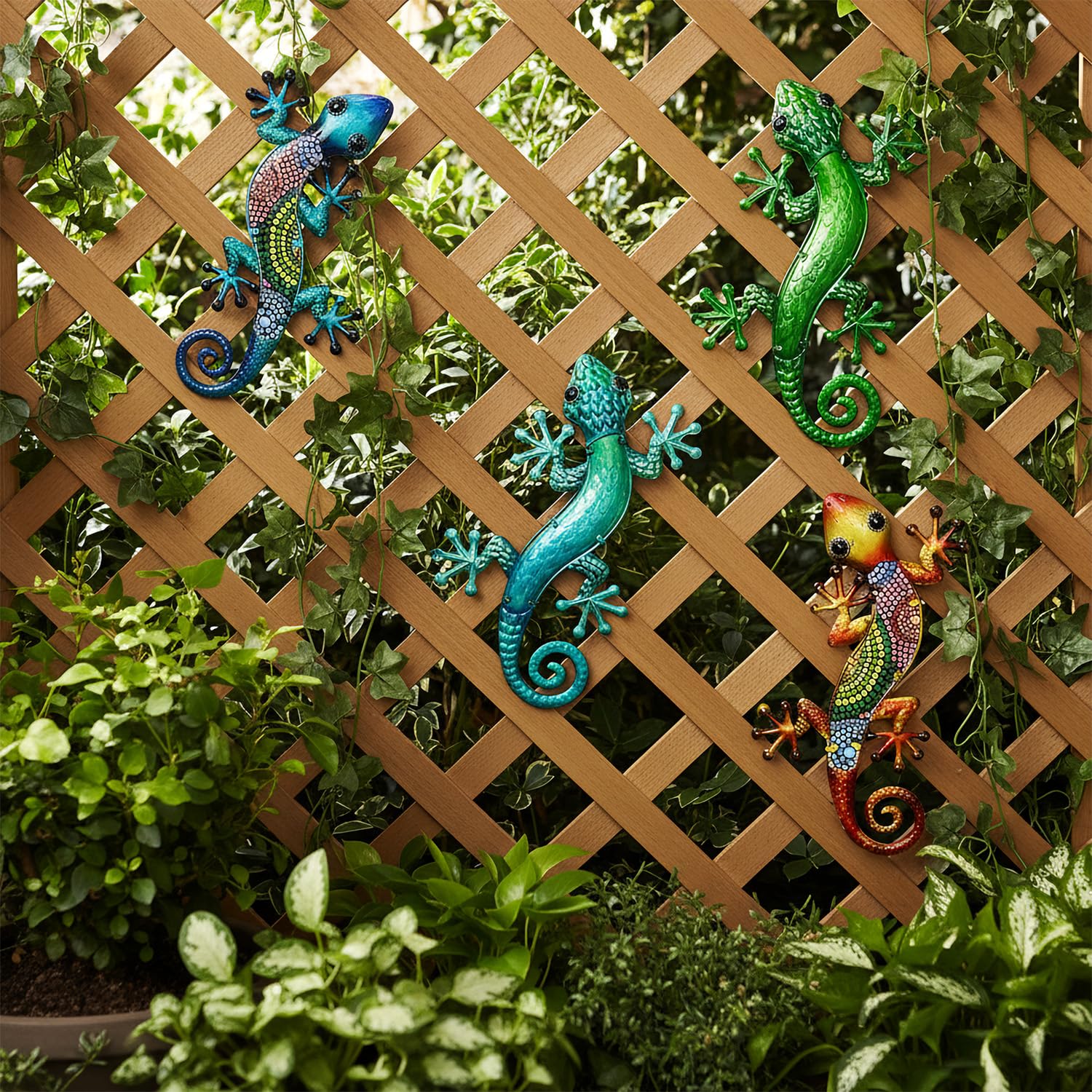 wellrun 5PCS Acrylic Gecko Wall Decor,Lizard Wall Art Hanging Ornaments,Outdoor Garden Fence Decorations for Backyard Porch Patio — view 5