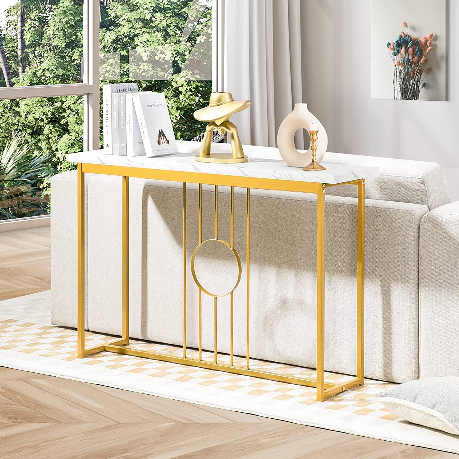 Weston Crafts Console Table, Narrow Entryway Table with Metal Golden Base for Living Room, Entryway, Hallway, Sofa, Entrance