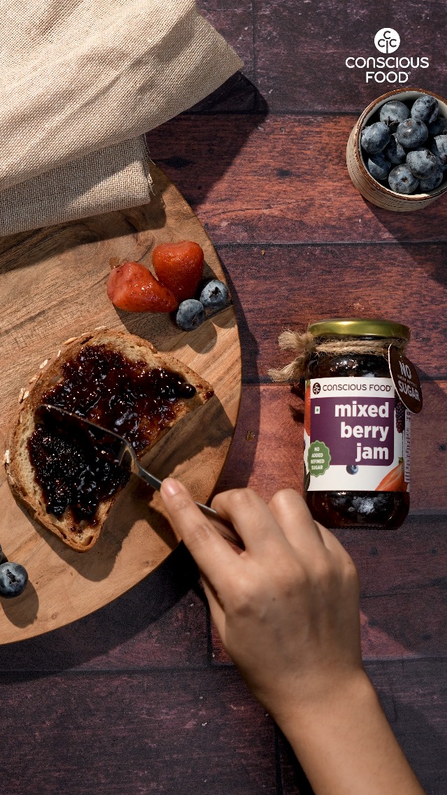 Conscious Food Mixed Berry Jam | 220gm | Real Fruits (Strawberry