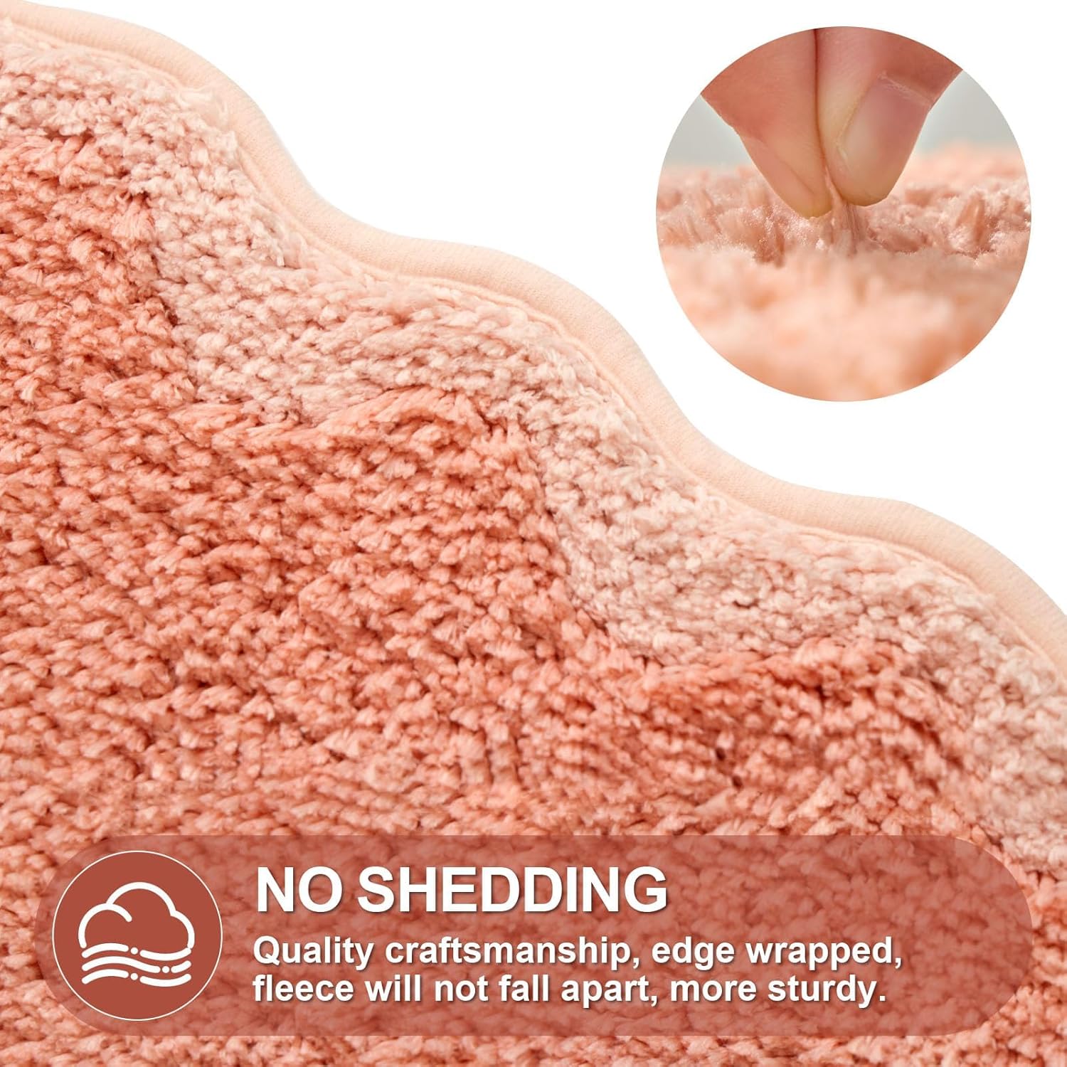 ORTIGIA Cute Coral Pink Scalloped Bath Mat, Fun Plush Microfiber Scallop Bathroom Rugs Non Slip Washable Quick Dry Absorbent, Bath Rug Carpet for Shower Stall Vanities Kitchen Floor Entrance, 20x32 - Image 6
