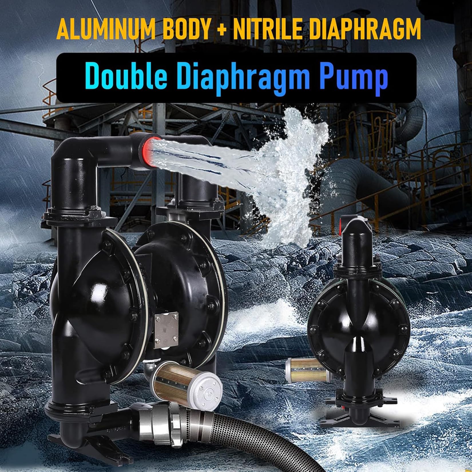 Pneumatic double diaphragm pump 2 inch inlet/outlet 172 gpm Aluminium fluid delivery pump for chemical and industrial waste oil fuel up to 120 psi aluminum alloy (QBY4-50Al)