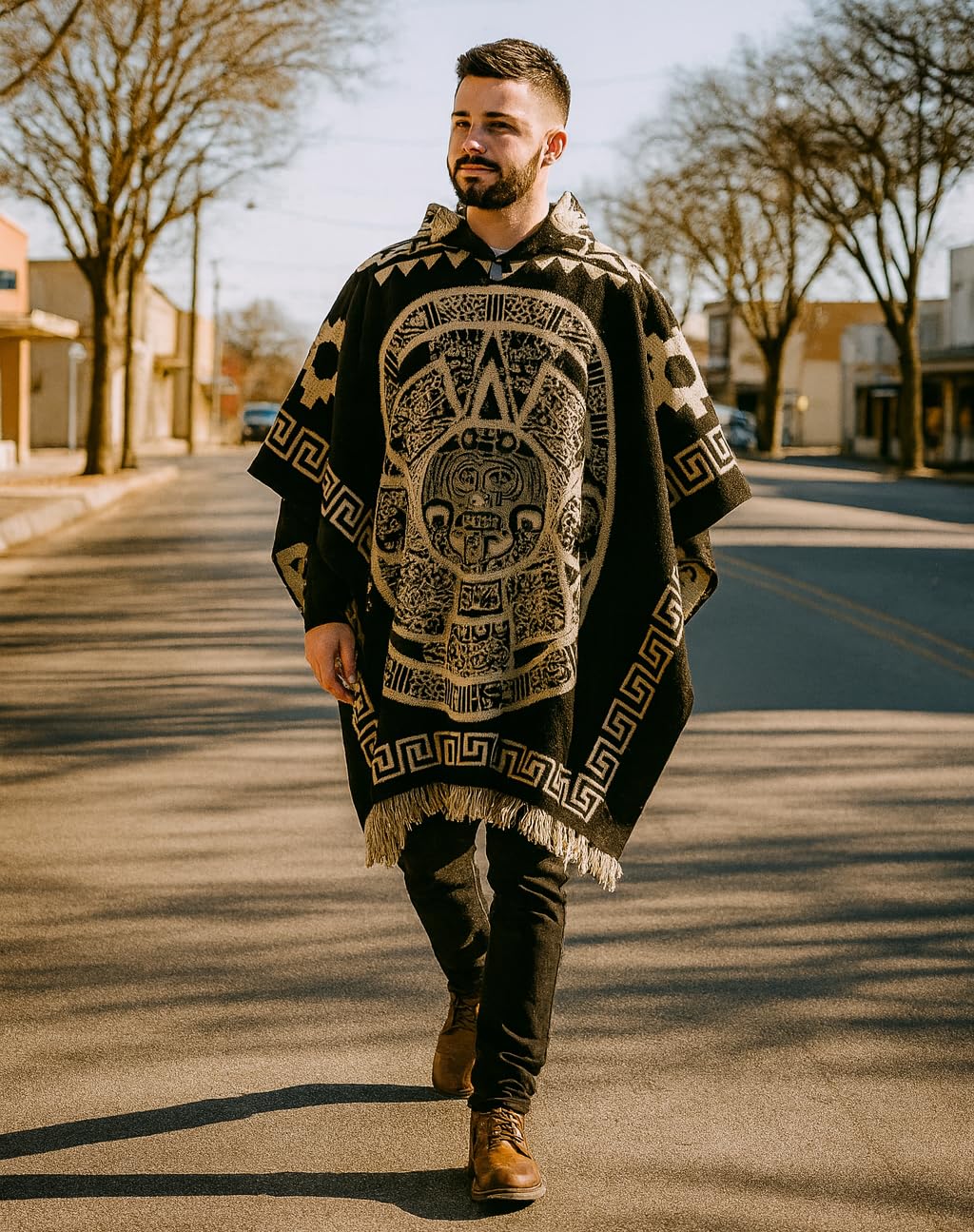 Gamboa Premium Alpaga Laine Poncho Homme Mexicain Polaire Manteux Automne Hiver