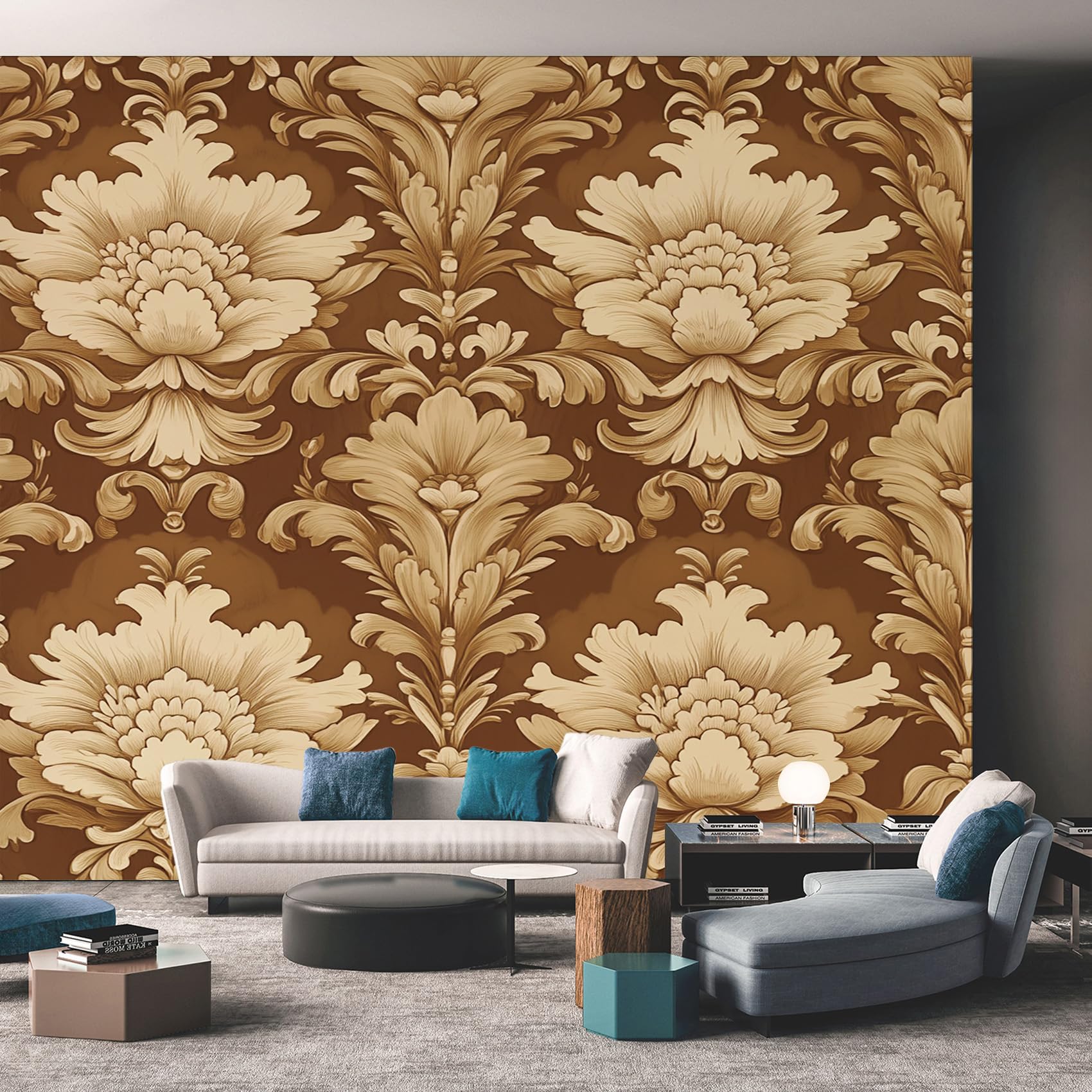 Papier Peint Mural Kaki, Motif damassé texturé Vintage, pour Salon, arrière-Plan TV, Bureau, hôtel, décoration Murale, Papier Peint intissé 300 x 210 cm (l x H)