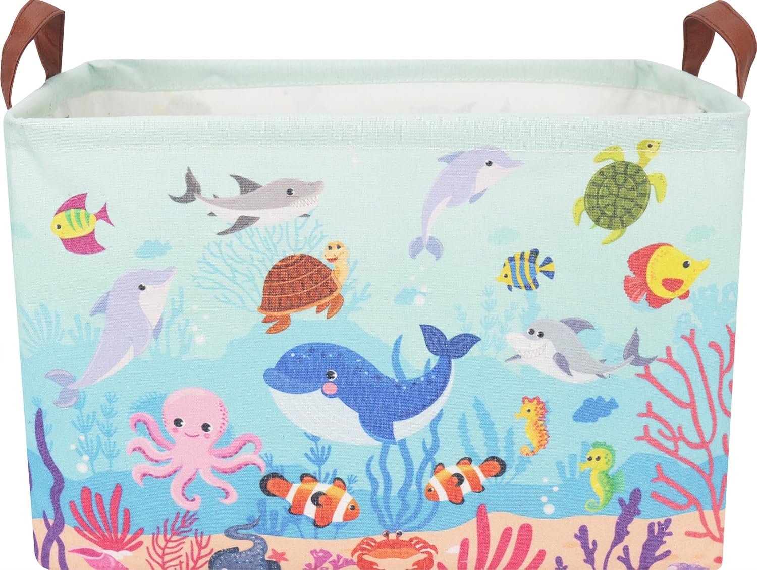 CLOCOR Rectangular Storage Basket,Collapsible Fabric Storage Container,Waterproof Toy Bin with Handles,Gift Basket(Under The Sea)