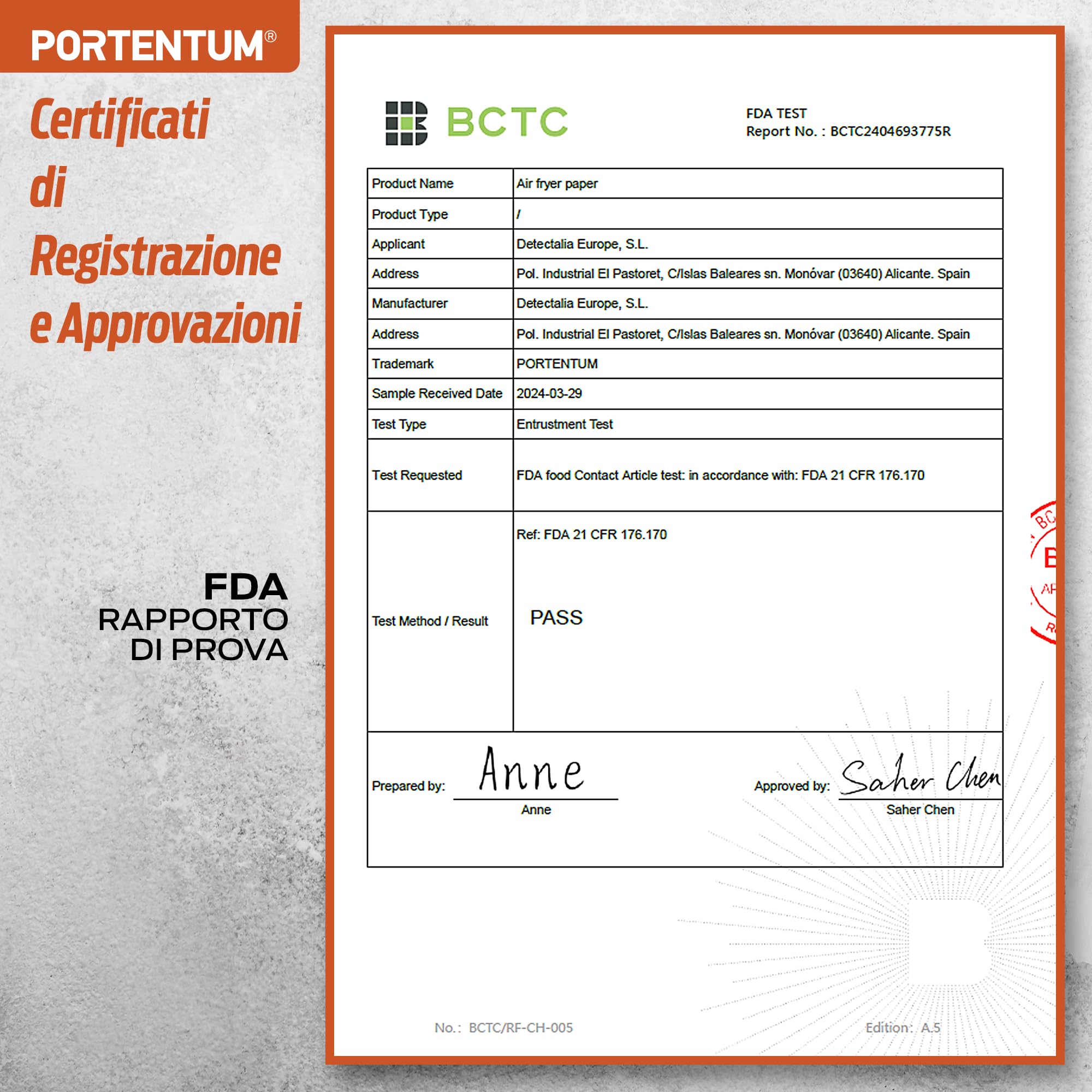 PORTENTUM Carta forno per friggitrice ad aria, 100 unità quadrate 20–24 cm, adatte a modelli 5–8 L. Certificata BPA Free, FDA e LFGB