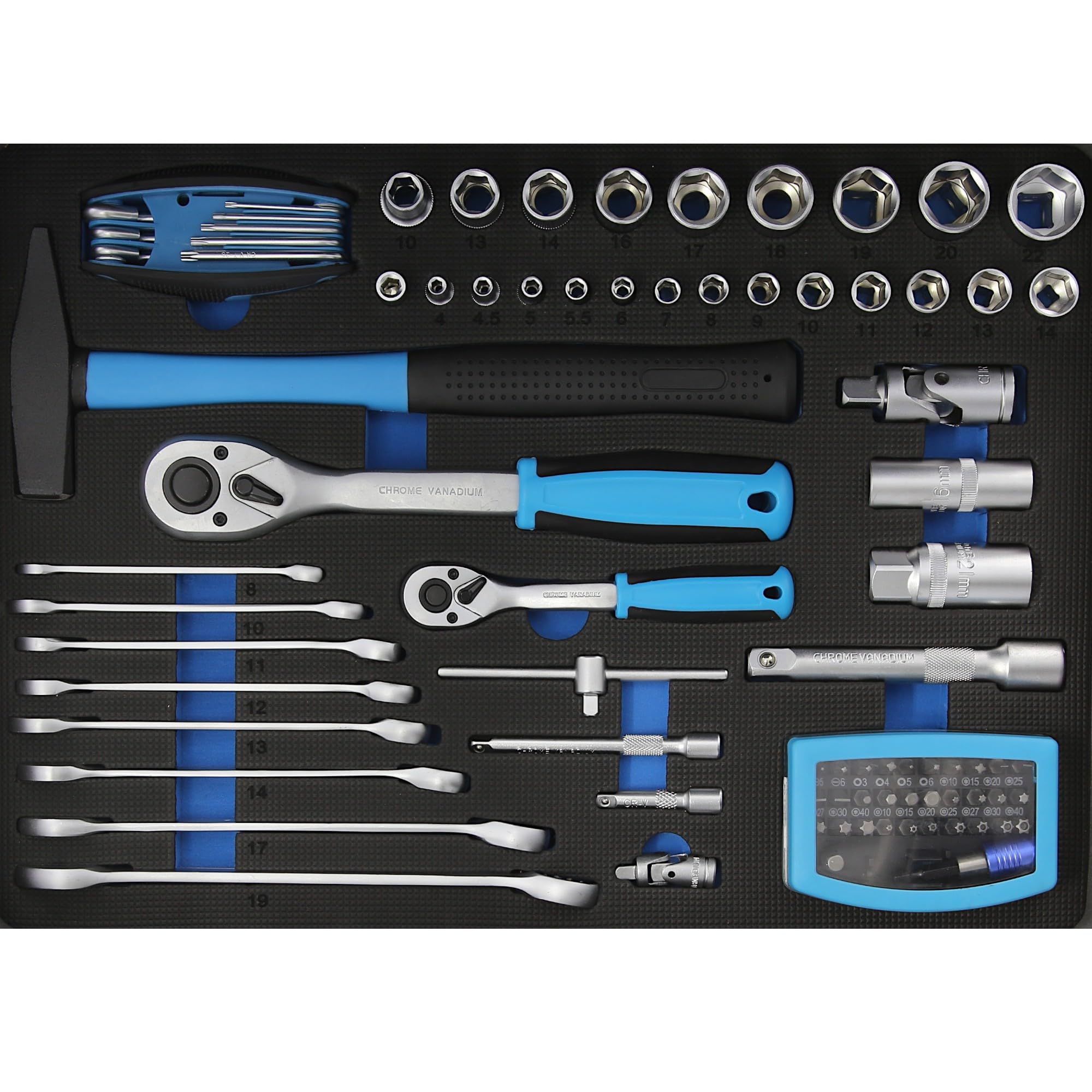 ATF Premium Werkzeugkoffer/Werkzeug-Set gefüllt 95-tlg CV, Ratsche, Steckschlüssel, Gabelschlüssel, Bits, Schraubendreher und Zangen, Ideal für Umzug, Geschenkidee, Alu-Koffer bestückt