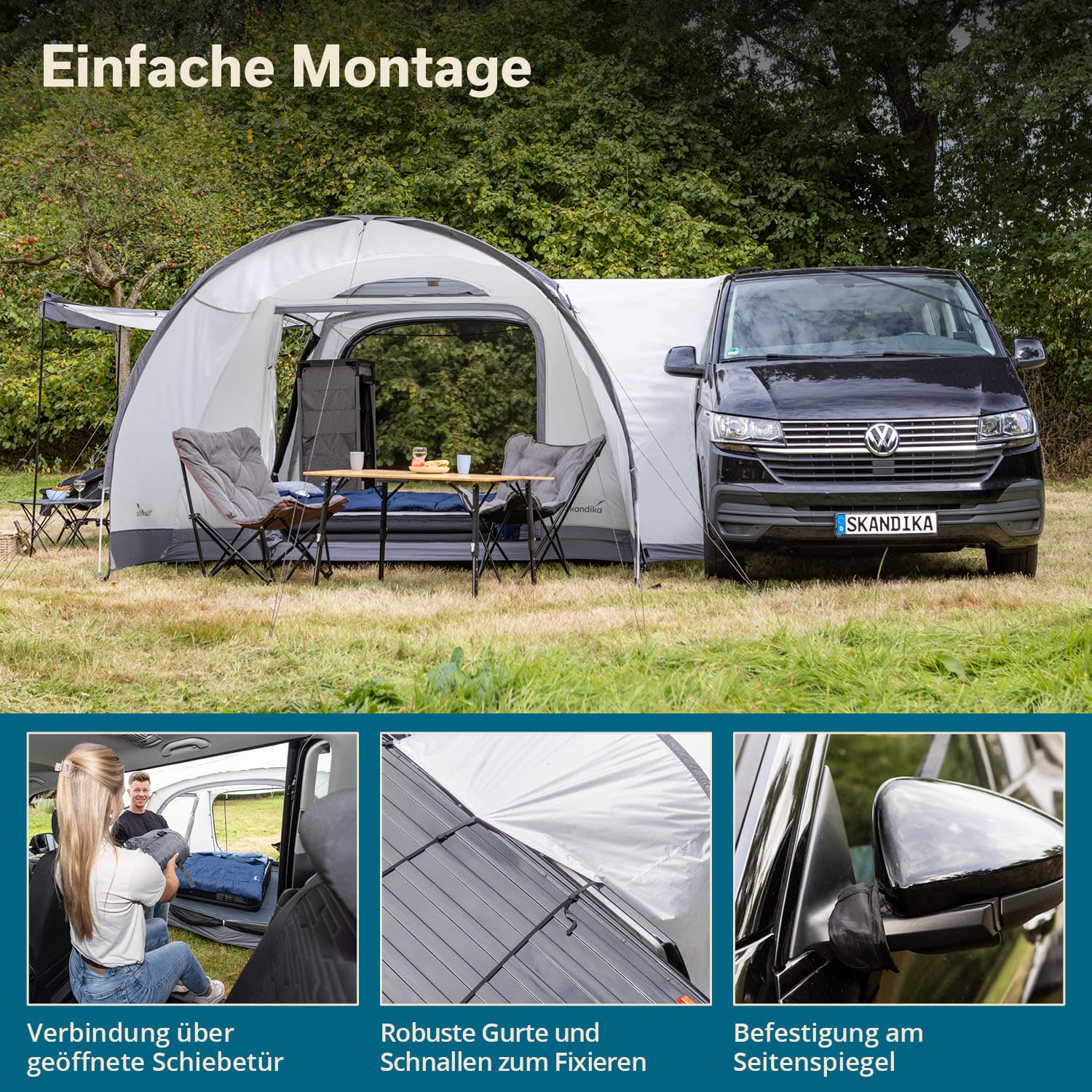 Skandika Kuppelzelt Pitea 4 Flex Protect Bundle mit Van-Schleuse | Campingzelt für 4 Personen, mit Schleuse für Van, eingenähter Zeltboden, Wassersäule 5000 mm, UPF 50+ | Zelt, Camping, Outdoor