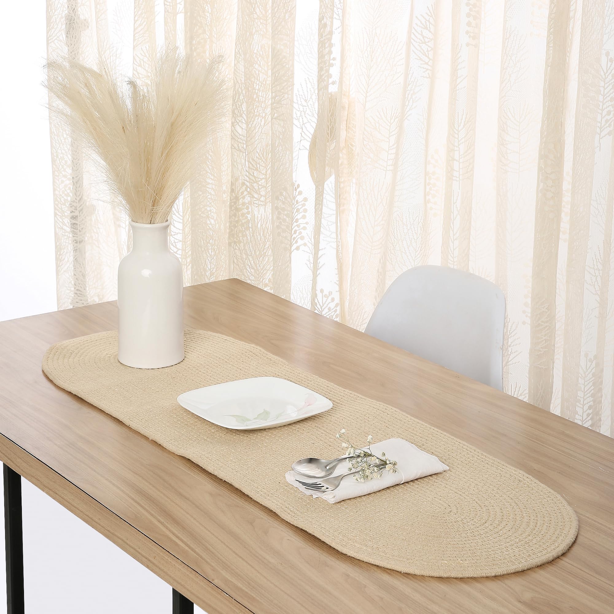 Encasa XO Dining Table Runner | Handmade Ribbed Style Cotton | 30x91 cm | Beige | for Coffee & Center Table โ image 1
