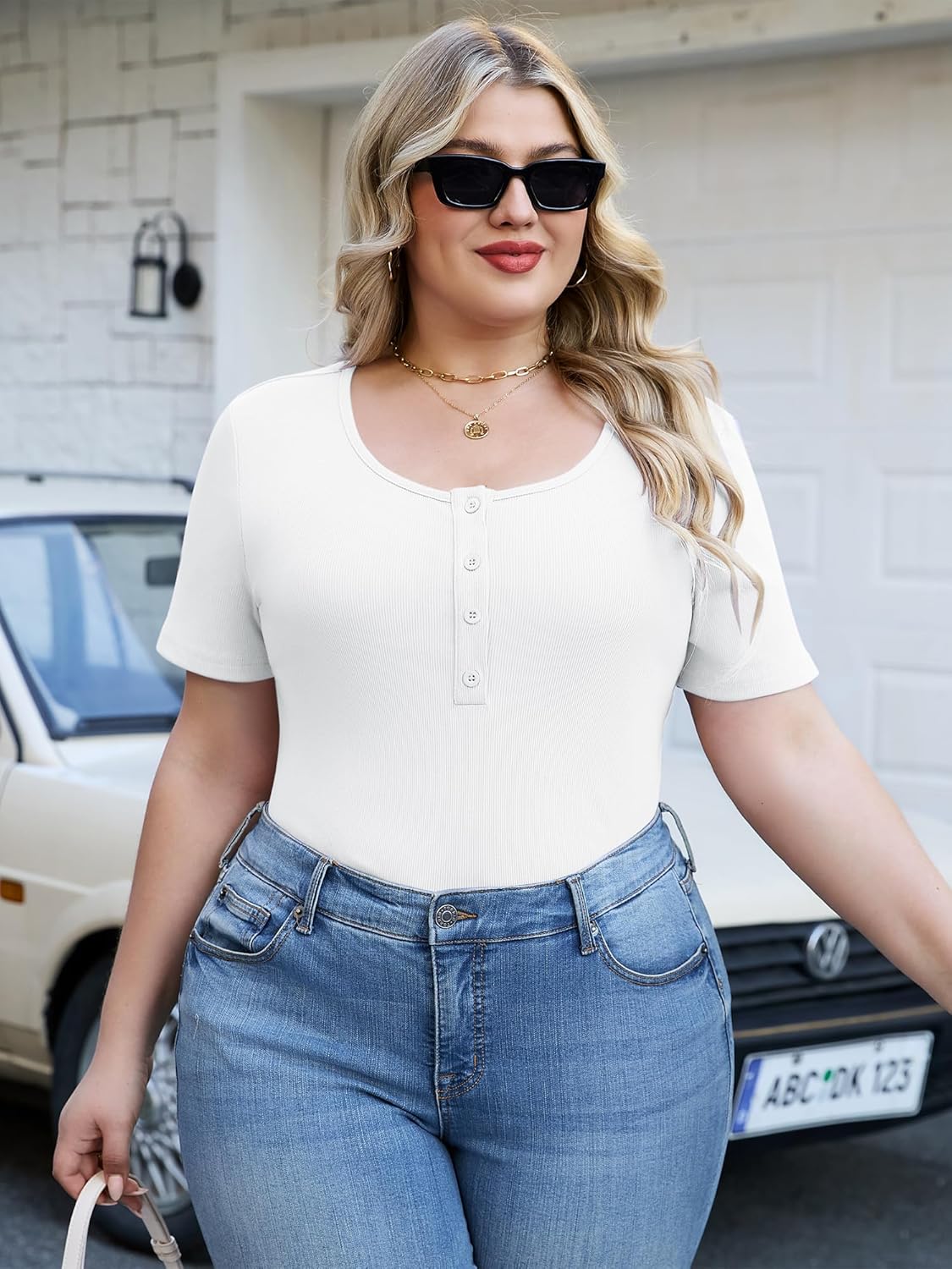 Chulianyouhuo Women's Plus Size Short Sleeve Tops Button Henley Scoop Neck Ribbed Shirts Casual Slim Fit Summer Clothing 2026 - Image 6