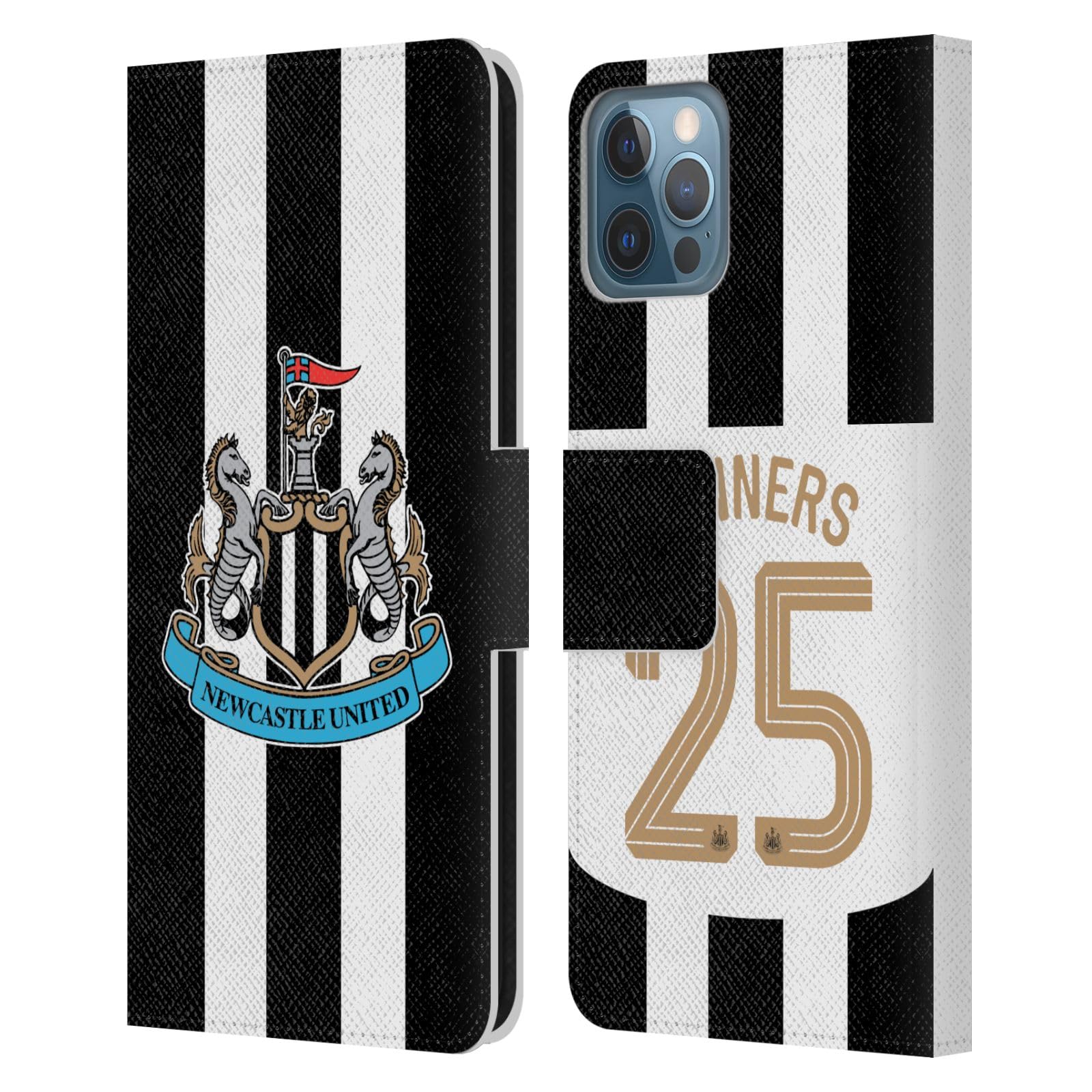 Head Case Designs Officially Licensed Newcastle United Football Club Home Kit 2025 Cup Winners Leather Wallet Case Compatible With Apple iPhone 12 / iPhone 12 Pro