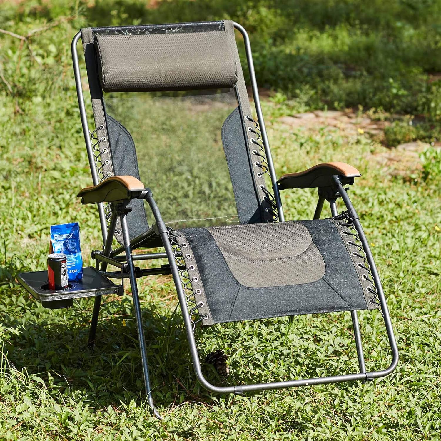 PORTAL Oversized Mesh Back Zero Gravity Recliner Chair, XL Padded Seat Adjustable Patio Lounge Chair with Lumbar Support Pillow and Side Table Support 350lbs (Dark Grey) : Garden & Outdoor