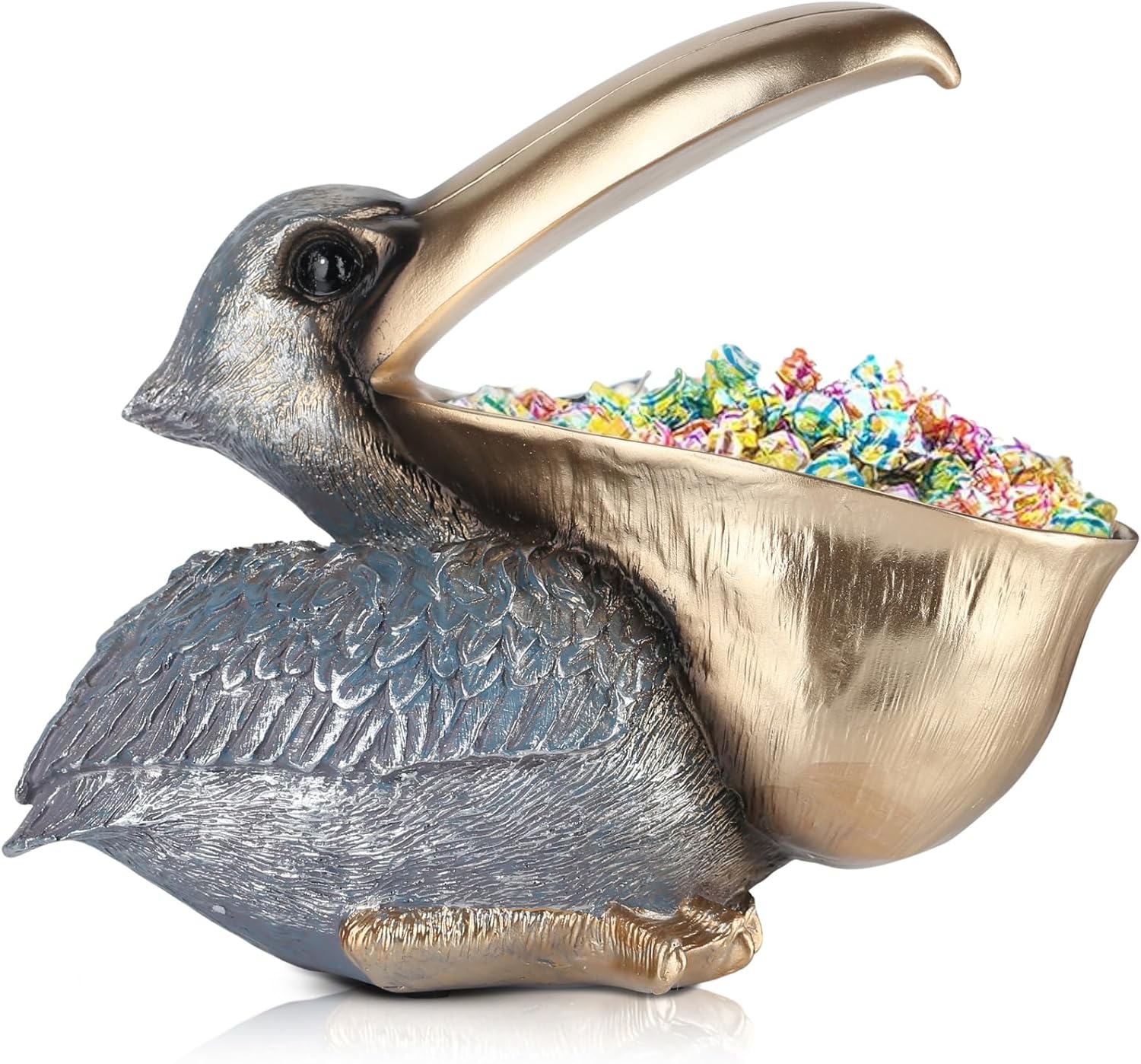 Pelican Key Holder Statues,Fun Animal Hippo Candy Dish,Candy Dish for Office Desk Unique,Modern Key Holder for Pelican Figurine,Suitability Desk candy bowl and Entry Table Decor Items(Silver