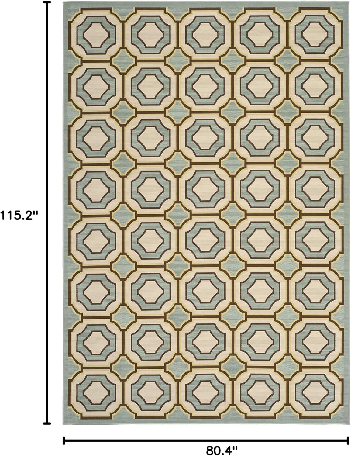 SAFAVIEH Washable Rug Outdoor Hampton Collection - 6'7" x 9'6", Light Blue & Ivory, Non-Shedding & Easy to Clean, Ideal for Patio, Backyard, Mudroom (HAM509AL)