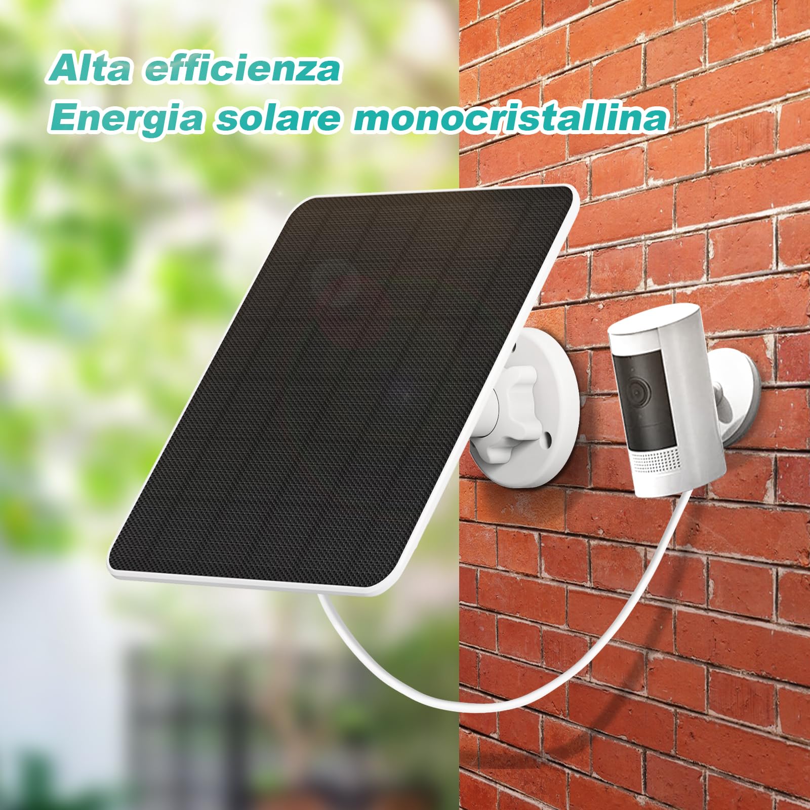 Pannello Solare per Telecamera Ring, Caricatore Solare 5W per Batteria Ring Stick Up Cam/Pro, Spotlight Cam Plus/Pro, Wyze Battery Cam Pro, Include Spina Cilindrica e Adattatore USB-C, Confezione da 3