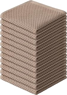 Kitinjoy 100% Cotton Waffle 12-Pack Kitchen Towels, 12" x 12", Tan | Ultra Absorbent, Super Soft, lightweight, Quick Drying Dish Rags for Washing Dishes