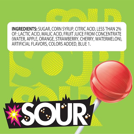 Chupa Chups SOUR Lollipops, Variety Pack, Lemon, Strawbery & Apple Flavored, Individually Wrapped Bulk Sour Candy Suckers for Adults & Kids, Bag of 25
