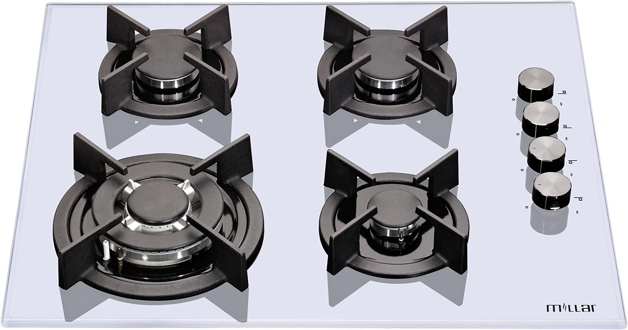 Millar GH6041XEW Tempered Glass Hob With 4 Gas Burners 60 Cm, White