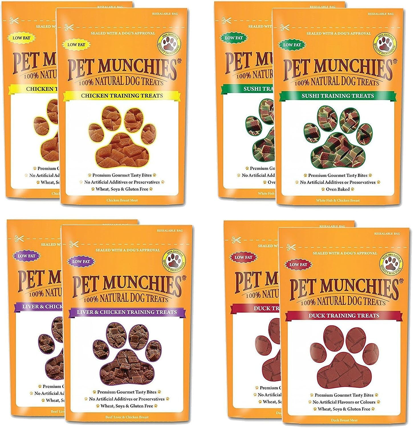Pet Munchies Training Treats Mixed Pack of 8 Varieties - Chicken, Chicken & Liver, Sushi, Duck - All in 1 Bundle