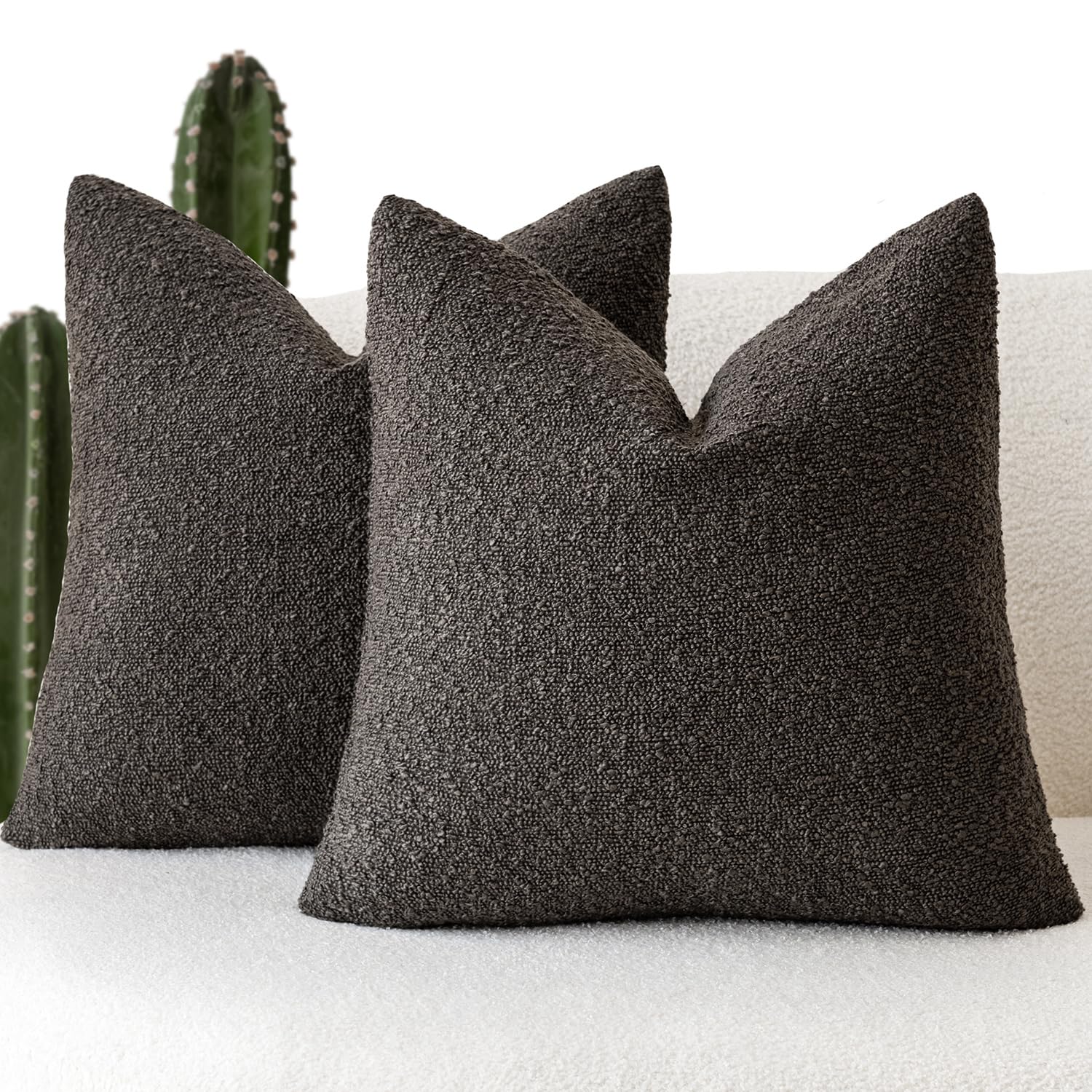 Foindtower Set of 2, Decorative Textured Boucle Throw Pillow Covers Accent Solid Pillow Cases Neutral Soft Cozy Couch Cushion Case for Chair Sofa