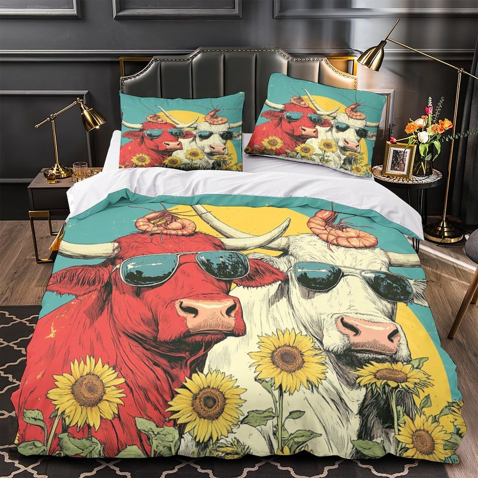 Housse de couette vache 135x200 parure de lit microfibre respirante adulte et enfant