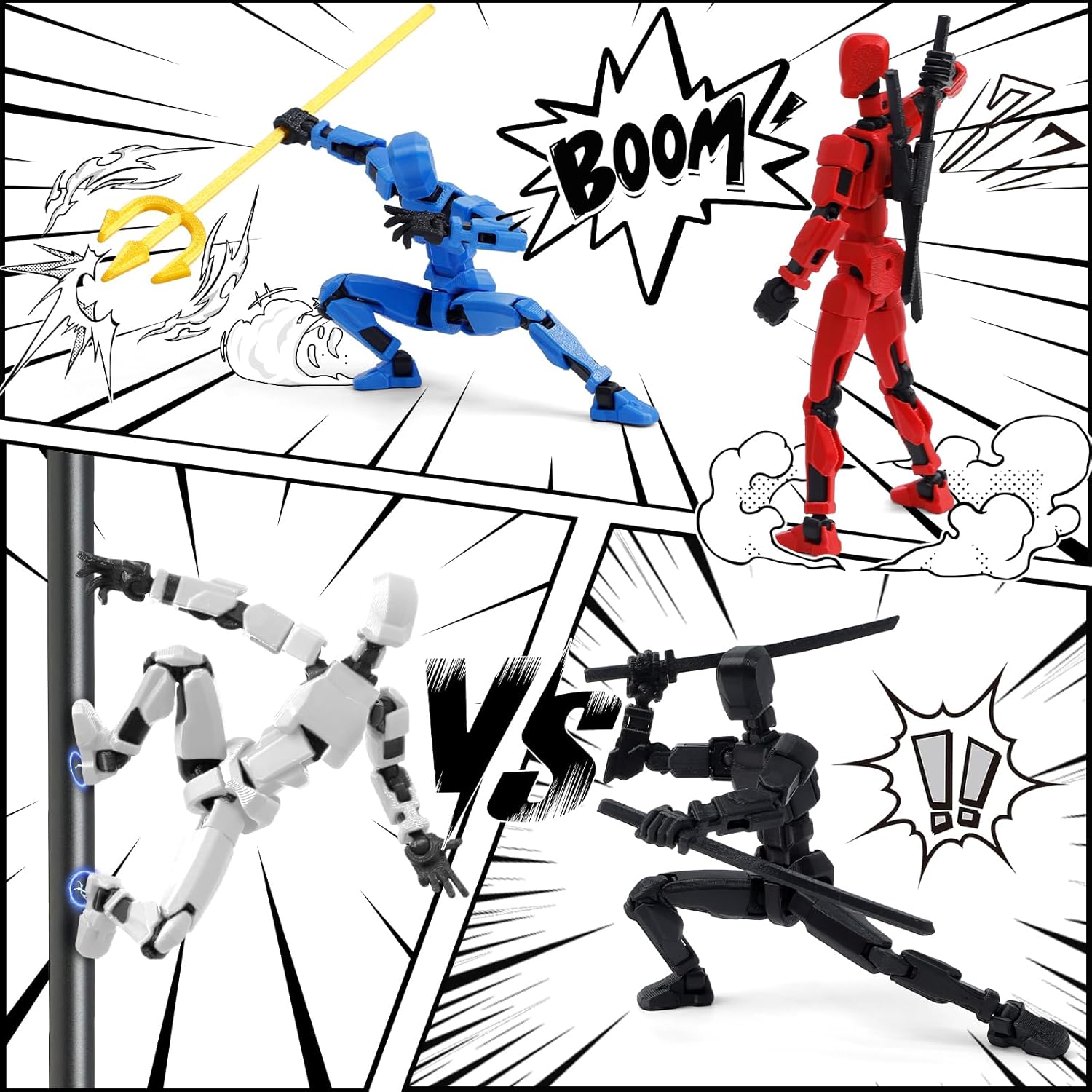 Magnetic Action Figure Set - 6-Pack T13 Titan 13 Robot with Weapons, Poseable Multi-Colored Toys for Boys Kids, Easter, Creative Battle Play Collection - Image 6