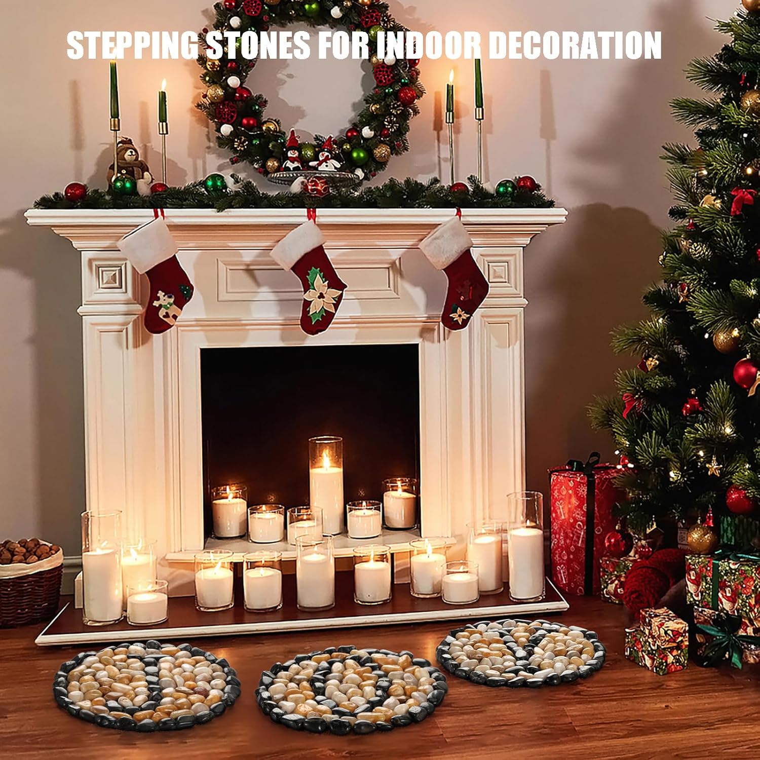 Large Stepping Stones Outdoor with Design Letter J O Y- 12 Inch Round Massage Stones, 3pcs Decorative Patio Stone Mats for Yard Pathway, Non-Slip Acupressure Flooring for Indoor and Outdoor