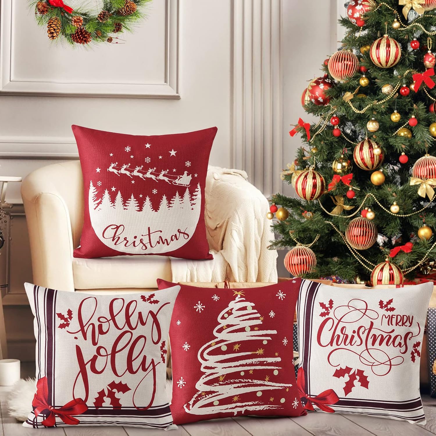 RABUSOFA Juego De 2 Fundas De Almohada De Navidad De 18 X 18 Pulgadas