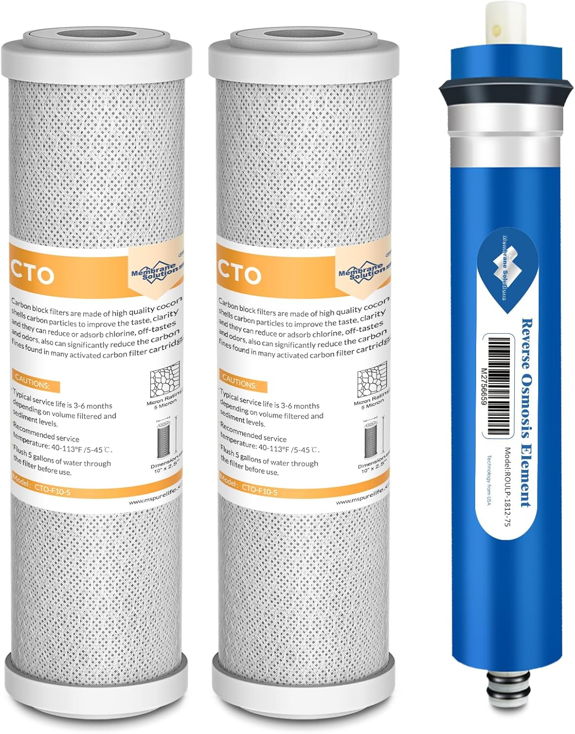 Membrane Solutions FX12P FX12M Replacement Filters Compatible with GE GXRM10RBL GXRV10ABL Reverse Osmosis Water Systems (36 GPD RO Membrane and 2x Carbon Filters)