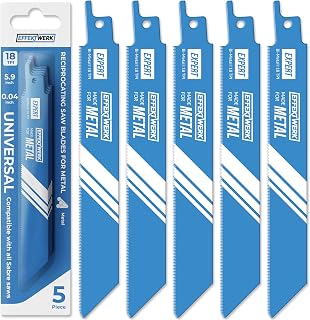 E•Werk - Reciprocating Saw Blades for Metal - 5 Pieces - Metal Cutting Sabre Saw Blade Set - Bi-Metal Steel Sabre Sawblades - Superior Strength, Wear Resistance & Durability - 18 TPI (Teeth per Inch)