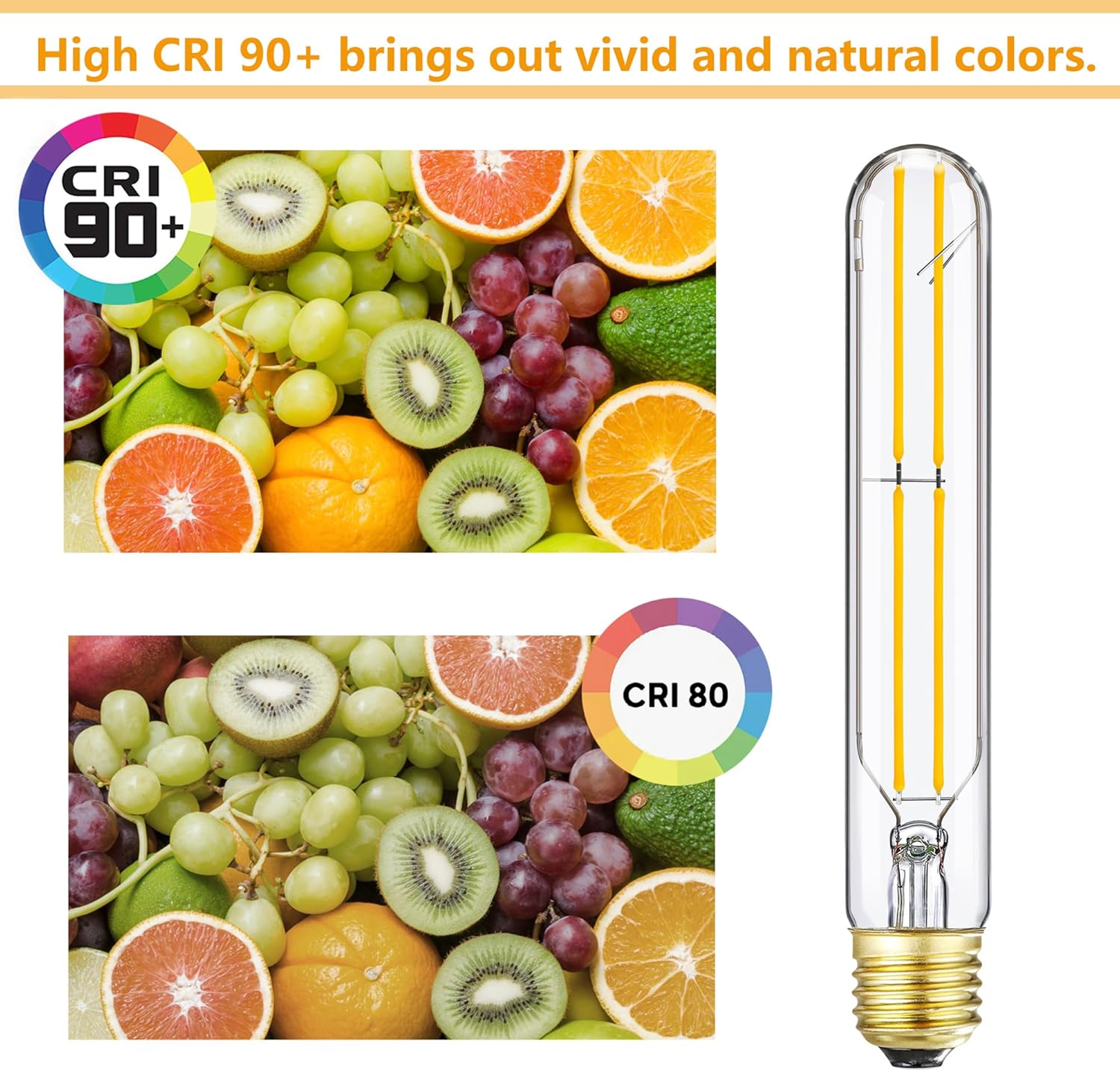 7.3 Inch T10 LED Bulb 60 Watt, Dimmable 3000K Soft White E26 Edison Bulb, AC120V 600lm,6W Tubular Long Clear Glass Light Bulb for Rustic Pendant,Island,Chandeliers,Wall sconces,4 Pack(6w-3000k)