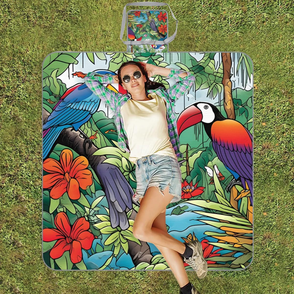 Manta de picnic de 150 x 145 cm, manta de playa plegable para exteriores, impermeable, para playa, camping, senderismo, picnic
