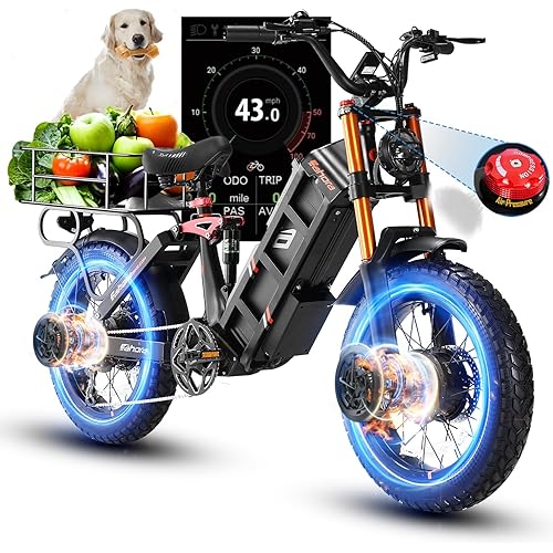 eAhora Juliet Pro II Electric Bike for Adults Peak 5200W Dual Motor Electric Bike Up to 43MPH, 70AH/60AH 220+Miles Long Range Ebike, 20" Fat Tire Full Suspension Electric Bicycle for Commute, UL2849