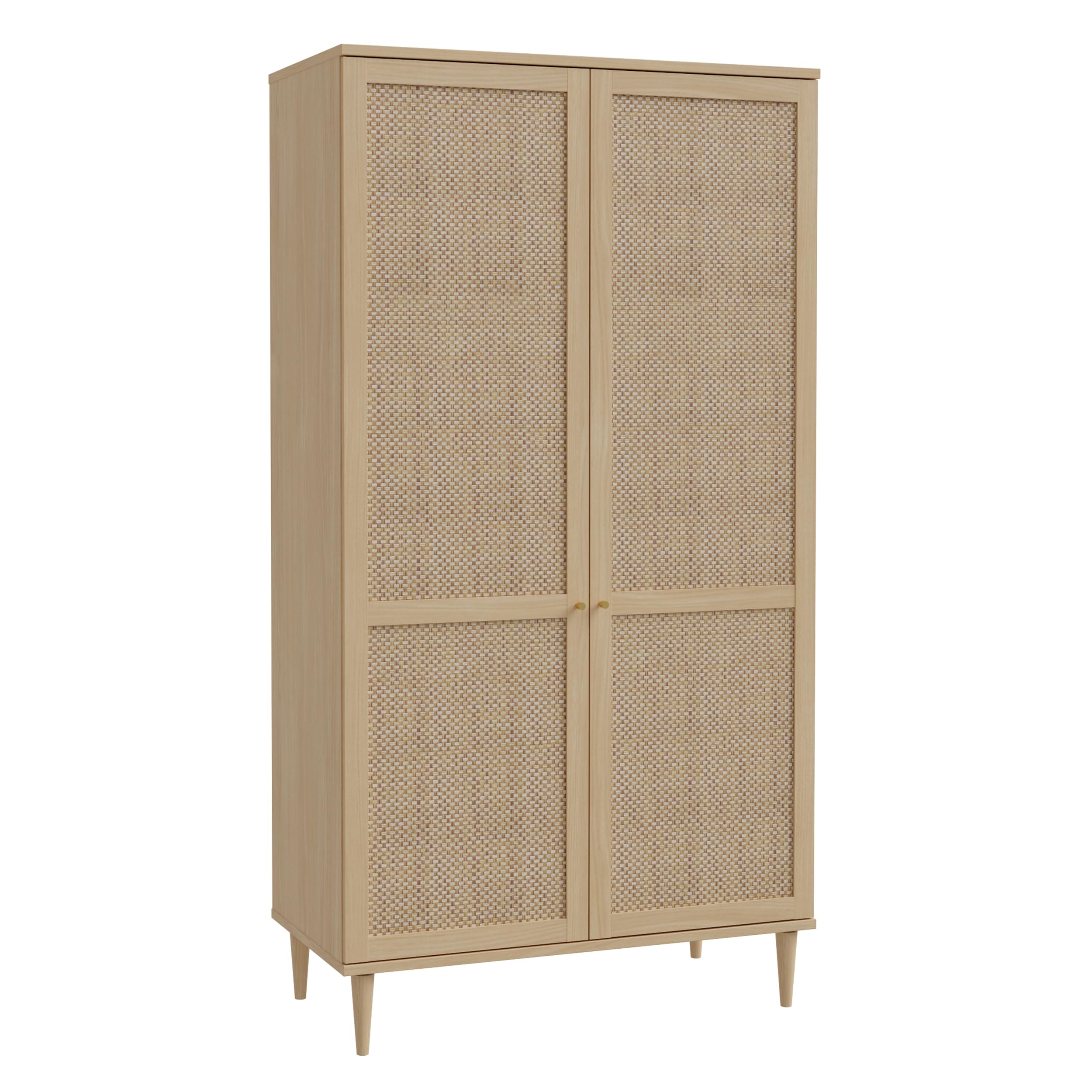 Forte CALASETTA Schrank 110, Boho Stil Wiener Geflecht Kleiderschrank mit 2 Türen Kleiderstange Einlegeböden Holz Dekor: Elegancia Eiche/Technorattan, 110 cm breit x 208 cm hoch x 52 cm tief Küche, Haushalt & Wohnen