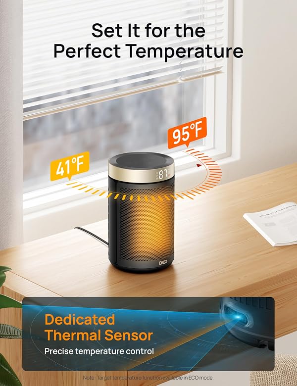 DREO Space Heater, Portable Electric Heaters for Indoor Use with Thermostat and Remote, 2024 Upgraded, Digital Display, 12H Timer, 5 Mode, 1500W PTC Ceramic Fast Safety Heat for Office Bedroom Home by DREO - Image 6