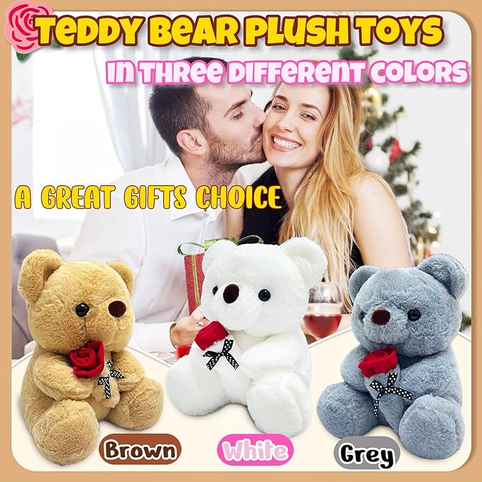 Oso de Peluche Blanco de 10 Pulgadas Sosteniendo Rosa miniatura 6