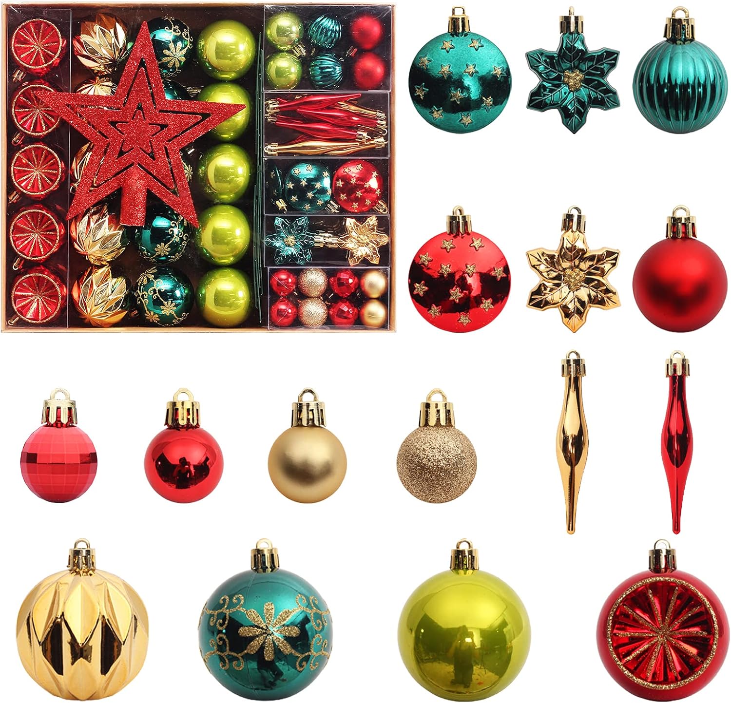 Christmas Ornaments Set, 70 pcs Shatterproof Christmas Tree Balls Decorations for Xmas Parties Home and Office Shop Decor