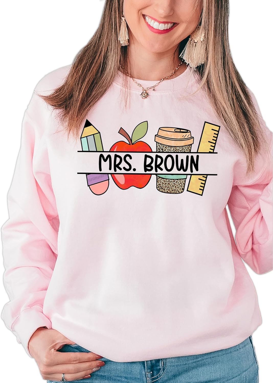 coreus Custom Teacher Sweatshirt For Teacher Appreciation Gift For Teacher, Customized Name Teacher Crewneck Sweatshirt, Cute Elementary Teacher Sweatshirt - Image 2