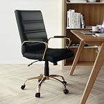 Flash Furniture Mid-Back Chaise pivotante en cuir noir avec cadre en or et bras